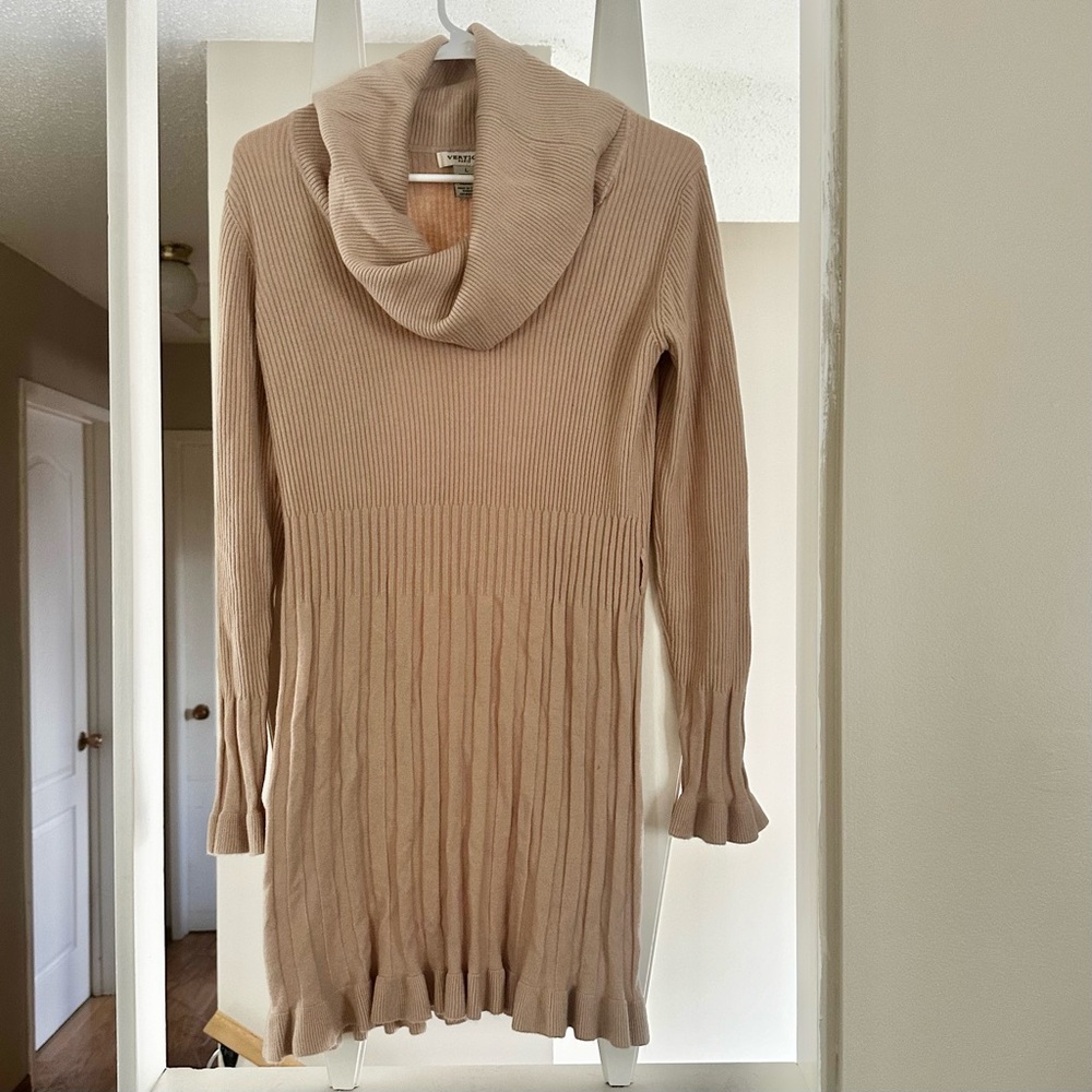 VERTIGO PARIS Modal/Wool Blend Cowl Neck Rib Knit Mini Dress L